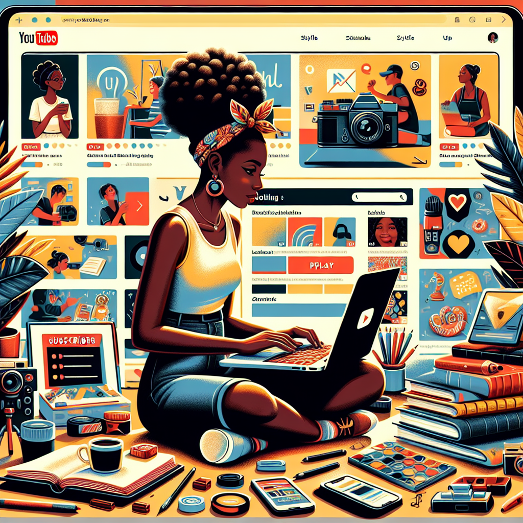 A young woman using a laptop surrounded by creative tools and digital content, illustrating the integration of technology and creativity.